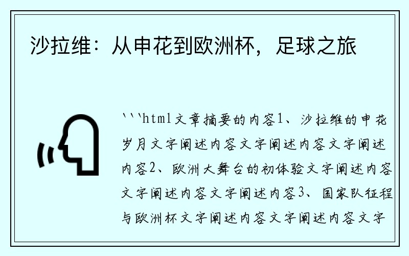 沙拉维：从申花到欧洲杯，足球之旅